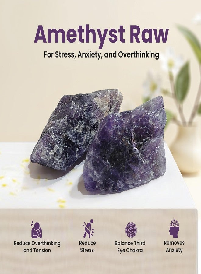 SOLAVA Natural Amethyst Crystal Stone Original Certified - Raw Healing Crystals, Purple Rough Stone for Anxiety, Stress, Good Luck, Peace, Manifestation, Meditation, and Reiki Healing - 2+ Pieces - Image 2